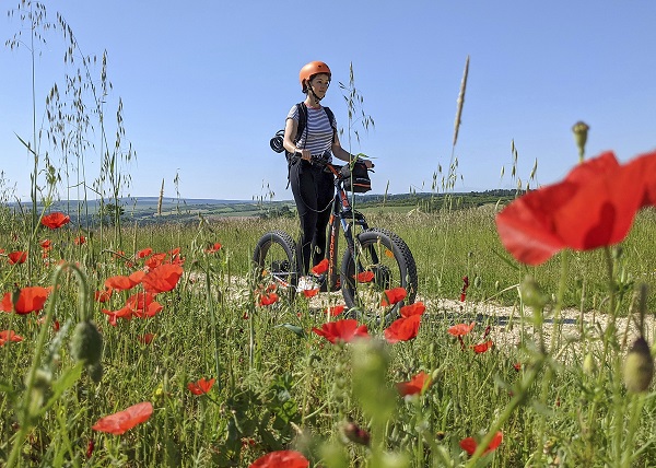 à l'e-trott entre les champs de coquelicots en bourgogne